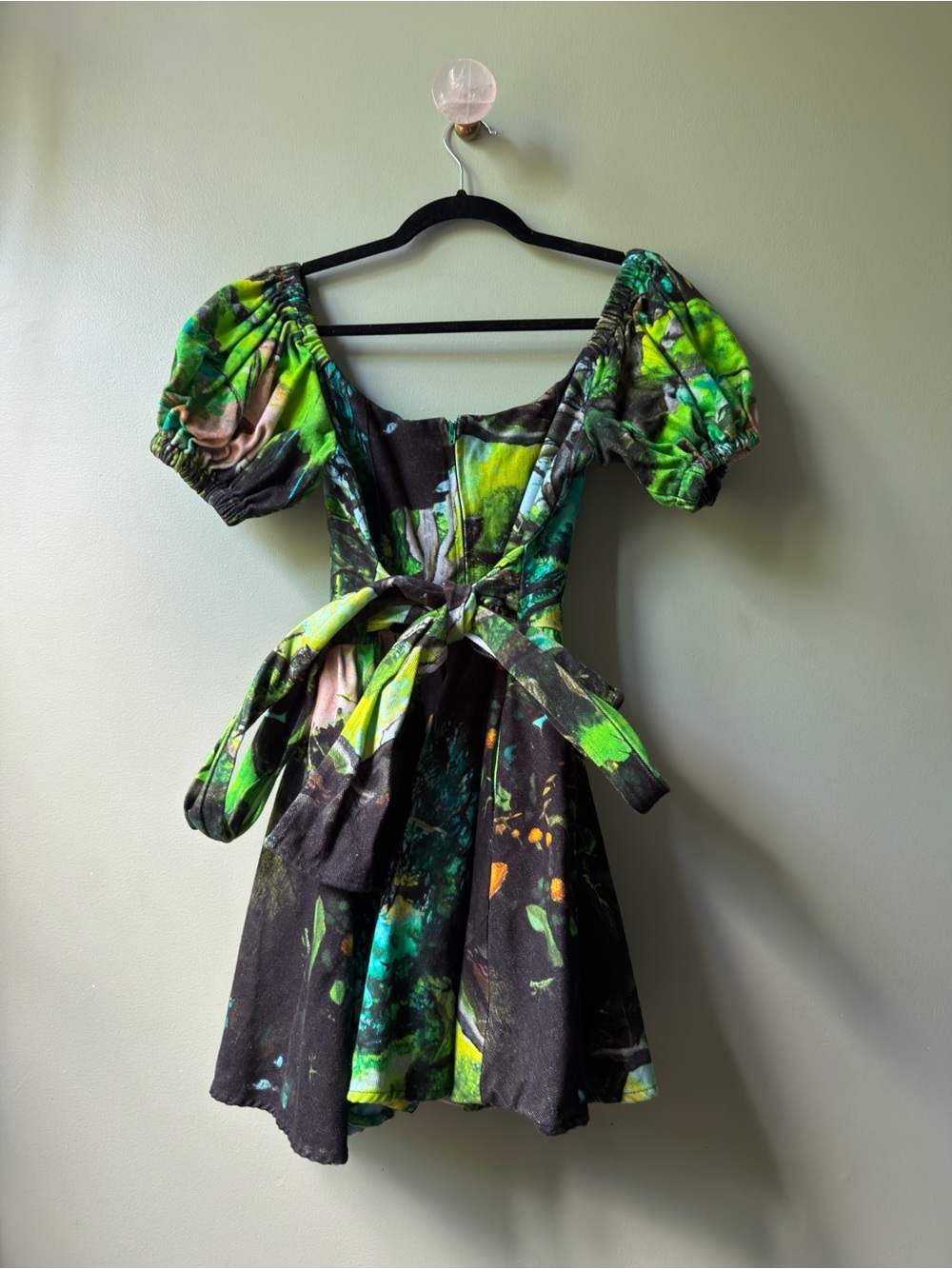 Fashion Brand Company Cayetana Green Puff-Sleeve Floral Fit-and-Flare Dress